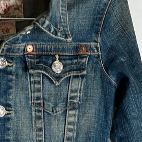 True Religion Emily Dark Wash Western Jean Denim Jacket Women’s Size M - Picture 7 of 9